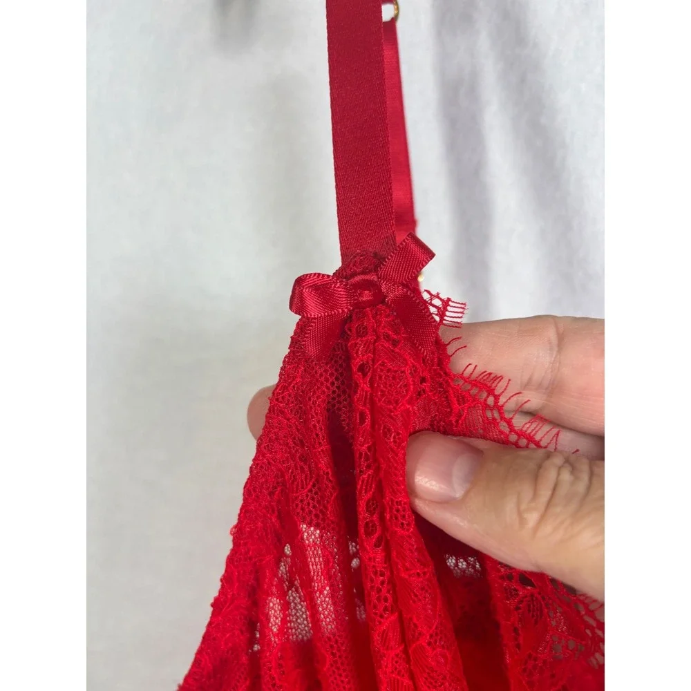 Cacique Red Floral Lace Babydoll Chemise Lingerie Heart Charm Women 18/20